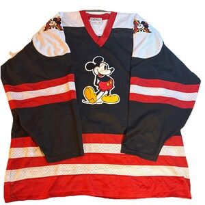 Mickey Mouse Jersey Men's Size XL Black Red Hockey Genus #1 Vintage 1990s Adult